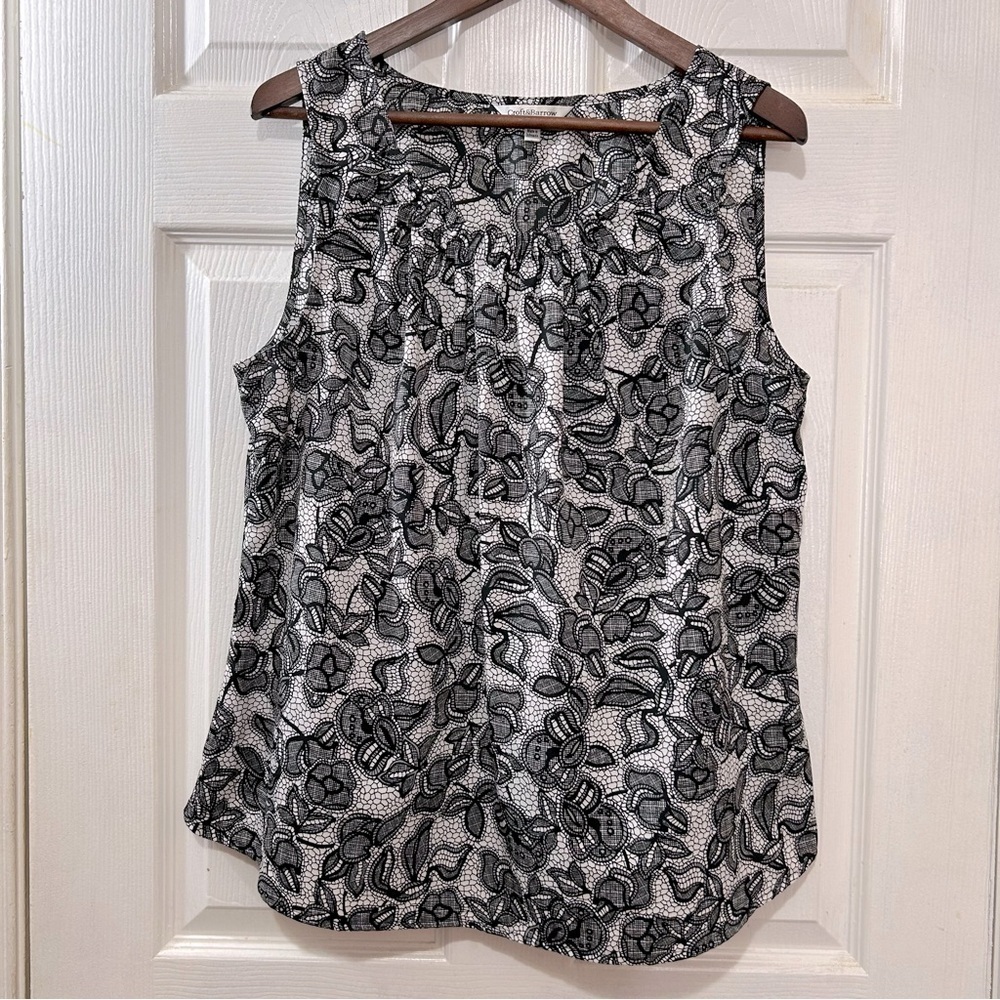 Croft & Barrow Women's Shirt Blouse Sleeveless Black & White Floral Size XL